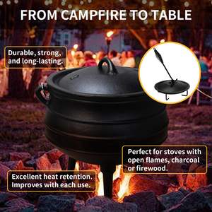 Caldero Potjie de hierro fundido Olla de Horno Holandés de 3 patas con tapa-Incluye elevador de tapa y soporte - Product Image 5