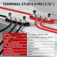Barre omnibus 150A 12V à 4 bornes avec couvercle, bloc de distribution d'énergie solaire pour voiture et marine, rouge et noir, paire, 8 cosses en cuivre et tube thermorétractable