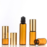 Bouteille vide ambre rechargeable pour les yeux, huile essentielle de parfum, 1ml 2ml 3ml 5ml 10ml 15ml, bouteille en verre à bille roulante avec couvercle doré