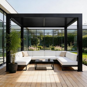 Pergola rétractable en aluminium avec toit à lames orientables imperméable, <span class=keywords><strong>couverture</strong></span> de terrasse bioclimatique rétractable électrique - Product Image 1