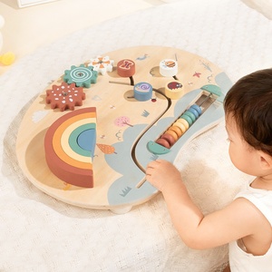 Деревянная развивающая доска с радужным конструктором, шестеренками и счетами для малышей, Монтессори-доска для развития сенсорных навыков для детей - Product Image 6