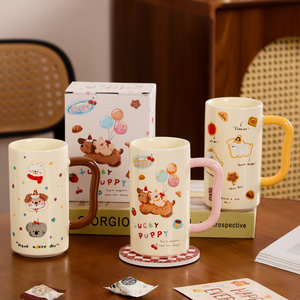 Mug en céramique mignon de chiot de dessin animé 410 ml, compatible lave-vaisselle et micro-ondes, cadeau pour filles pour les fêtes, la maison, le bureau, le thé de l'après-midi, le café - Product Image 6