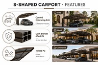 Kanopi Mobil Aluminium Bentuk S Eropa untuk Villa, Tempat Parkir Luar Ruangan untuk Sepeda dan Skuter Listrik