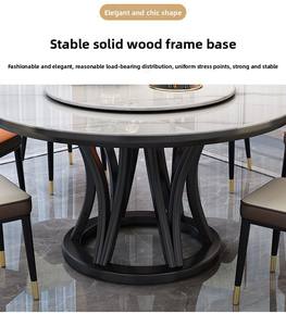 لوح صخري عالي الجودة وكرسي مجموعة طاولة مستديرة منزلية بسيطة حديثة من الخشب الصلب طاولة مستديرة كبيرة مع طاولة دوارة - Product Image 6