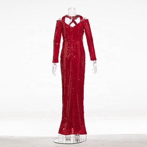 Usine de broderie faite à la main robes de soirée de haute qualité <span class=keywords><strong>dr</strong></span> robes de soirée de haute qualité <span class=keywords><strong>dr</strong></span> LF2036C robe de soirée rouge à paillettes entrecroisées licou robe à manches longues sirène fendue découpe épaule moulante coupe ajustée robe de soirée brillante robe de soirée à la mode robe de soirée tendance de la mode robes de soirée sur mesure - Product Image 5
