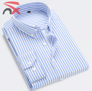 新作春秋ブレンドカジュアルシャツメンズボタン長袖ストライプシャツレギュラーフィット男性ブラウス - Product Image 6