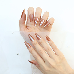 AIERFEI grandi punte unghie finte a mandorla lunghe Nude marrone occhio di gatto stampa sulle unghie OEM Private Label Glitter Stick on Nails Collection - Product Image 2