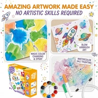 Kit de marqueurs aérographe magiques 3-en-1 pour enfants, lavable, pour peinture par pulvérisation et aquarelle, ensemble d'activités artistiques avec pochoirs