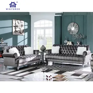 Winforce Nordic Style 2 3 Seater Gray Elegant Italian Velvet Sofa Luxury Chesterfield Living Room Sofa Set Furniture