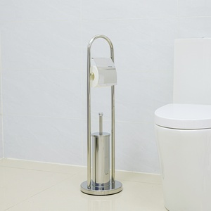 <span class=keywords><strong>Portarotolo</strong></span> per Carta Igienica Ovale in Acciaio Inox Stile Americano con Scopino per WC da Bagno - Product Image 2