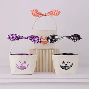 Bolsa de Lona Reutilizable para Dulces de Halloween, con Diseño de Calabaza y Lazo, para Guardar Regalos de Fiesta - Product Image 2