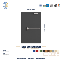 Puerta Cortafuegos de Acero para Salida de Emergencia, Doble Hoja Asimétrica, Barra Antipánico, Marco Completamente Soldado, Fabricada con CNC