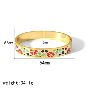 Brazaletes étnicos de moda con patrón de borde ancho de <span class=keywords><strong>Color</strong></span> esmaltado, joyería de acero inoxidable chapada en oro de 18 K para mujeres y niñas - Product Image 1
