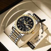 Jam Tangan Pria BINBOND B2202 Fashion Trend Quartz Berlian Luminous Kalender Lengkap Tahan Air Stainless Steel Reloj