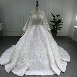 Vestido de novia de encaje francés con lentejuelas brillantes para fiesta, elegante vestido de novia musulmán de lujo para princesa, Lsbh21 - Product Image 2