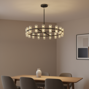 Black Iron LED Crystal Chandelier 36 Inch Round Modern <b>Dining</b> Room <b>Light</b> Includes Bulbs Warm White 2700K E26 Base - Product Image 2