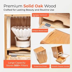 Wooden Coffee Filter Storage Box With <b>Drawers</b> 6L Capacity For Tea Room Desktop Use - Product Image 3