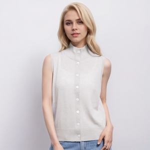 سترة نسائية مخصصة من الصوف غير رسمية بياقة مدورة سادة بلون أنيق أعلى الخزان بزر - Product Image 2