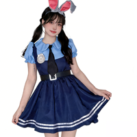 Costume de cosplay pour femmes adultes, personnage de film ou de série télévisée, ensemble avec jupe, robe de policière bleue, déguisement de lapin, fête d'Halloween, jeu de rôle