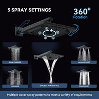 Système de douche mural moderne de luxe noir mat en laiton et acier inoxydable avec cartouche céramique, jet de pluie et douchette à main carrée 1