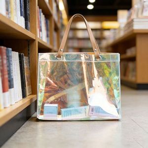 <b>Waterproof</b> Holographic Pvc Tote Durable Reusable Shopping Beach Custom Logo Printing Gift Shoulder Bag - Product Image 3