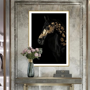 Arte Murale Moderna di Lusso con <span class=keywords><strong>Cavallo</strong></span> in Foglia d'Oro Lucida, Decorazione per la Casa con Animali, Poster su Tela con Cornice, <span class=keywords><strong>Foto</strong></span> Stampata - Product Image 3