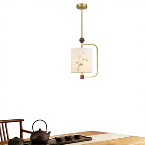Lampe suspendue <span class=keywords><strong>LED</strong></span> en fer doré de style chinois, design Feng Shui Zen, nouvelle collection, avec télécommande et commande vocale, idéale pour le thé. - Product Image 2