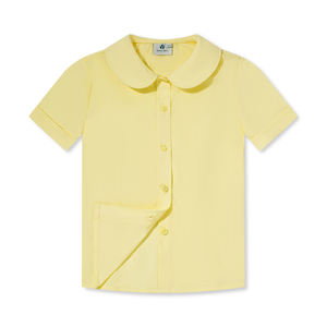 Camisas escolares con cuello <span class=keywords><strong>Peter</strong></span> Pan para niñas, uniformes escolares, Camisa lisa amarilla de manga corta de verano - Product Image 1