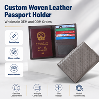 Dompet Paspor Kulit PU Anyaman dengan Organizer Internal, Dompet Perjalanan, Portefeuille, Anti RFID, Kantong Kartu Boarding Pass Terbuka
