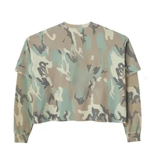 Zware Gms Aangepaste Full-Width Logo Patroon Street Camouflage Jungle Outdoor Stijl Casual Dubbellaags Mouw Shirt