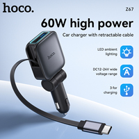 Chargeur de voiture Hoco Z67 Triunfar PD 60W 1C1A + Type-C avec câble télescopique
