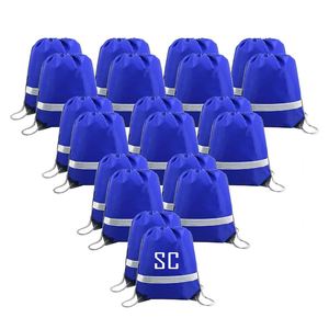 Wholesale Polyester Pull Rope <b>Backpack</b> Low Price Promotional Sports <b>Drawstring</b> Bag With Reflective Stripe for Outdoor Activities - Product Image 1