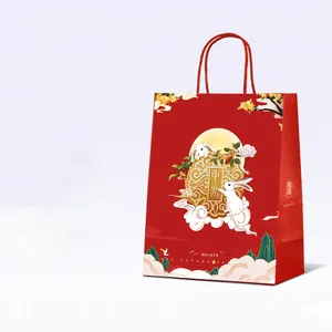 Wholesale Small Business Low Moq Luxury Gift Handbag Recyclable Blank Shopping Kraft Low Cost Paper Bag With Customized Logo red