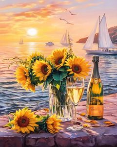 Pintura al Óleo Digital DIY, Adecuada para Decoración del Hogar, Pintura <span class=keywords><strong>de</strong></span> Girasoles por Números con Marco - Product Image 3