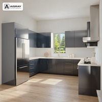 Meuble de cuisine en acrylique au design luxueux, aménagement en U, rangement par tiroirs, livraison en kit et boîtes en panneaux de particules