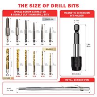 Jeu d'extracteurs de vis dénudées en acier HSS, kit d'extraction de vis cassées avec adaptateur 1/4, 15 pièces