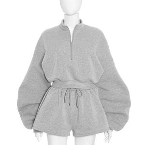 Ensemble femme Viviblook Q25ST317, nouveau modèle d'hiver, couleur unie, sweat-shirt décontracté à manches longues, ensemble short, ensemble 2 pièces pour femmes - Product Image 2