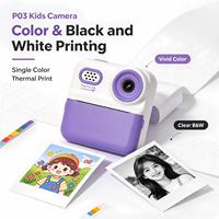 Appareil photo instantané pour enfants P03, double objectif, écran IPS 2,4 pouces, 1300 mAh, impression thermique couleur et noir et blanc avec Type-C