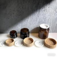 Bocaux cosmétiques en verre transparent givré brun de luxe personnalisés de 5 g, 15 g, 30 g, 50 g, 100 g pour le soin de la peau, le visage, les yeux, le corps, le gommage, la crème, avec couvercles en bambou