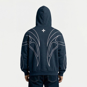 KingSen Custom Men's Heavyweight Double Head <b>Zip</b> Up Hoodie, 100% Cotton French Terry Hoodie with Contrast Stripe Streetwear - Product Image 5
