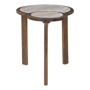 Tavolino Laterale in Legno con Piano in Marmo, Tavolo d'Appoggio in Legno di Mango con Design Sovrapposto per Arredamento Soggiorno - Product Image 2