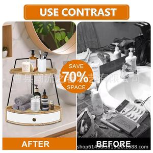 Cross-border wooden countertop iron and wood combination storage <b>rack</b> bathroom desktop storage <b>rack</b> toiletries storage shelf - Product Image 3