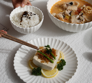 Juego de Vajilla de Porcelana Blanca Acanalada, Ecológica y Duradera, Platos, Tazones y Cucharas Acanalados, Utensilios de Cocina Modernos y Minimalistas - Product Image 6
