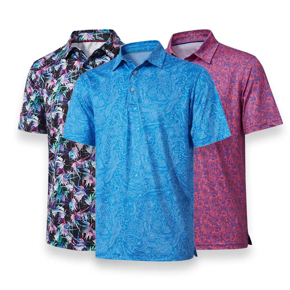 Sublimasi kaus polo kaus golf cetak kustom pria t-shirt pakaian golf kualitas tinggi
