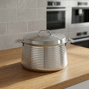 Casserole en acier inoxydable avec couvercle, 24 cm, ronde, durable, design minimaliste, compatible lave-vaisselle, pour cuisinière à gaz et à induction - Product Image 3