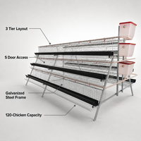 Cage à poules à 5 portes à 3 niveaux, galvanisée à froid, type A, 120 poules, cages multifonctionnelles pour animaux pour l'élevage de poules pondeuses