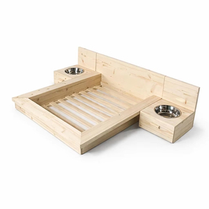 Cama para Mascotas Hecha a Mano de Madera, Casa Moderna para Perros y Gatos con Comederos Integrados, Cama de Lujo para Gatos con Almohadilla - Product Image 2