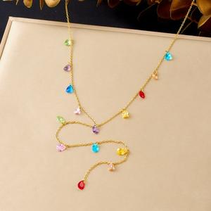Collar de Acero Inoxidable con Colgante en Forma de Gota, Colorido y Dulce, con Cadena Larga Chapada en Oro - Product Image 4