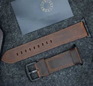 Pulseira de relógio de couro genuíno, 18mm 20mm 22mm 24mm artesanal, substituição rápida, pulseira de couro para iwatch