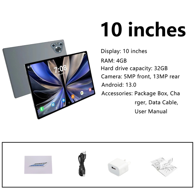 New Cross-border 10-inch Tablet, All Network Compatible, Dual-band WiFi, for Study, Gaming and Office Use, Factory Wholesale